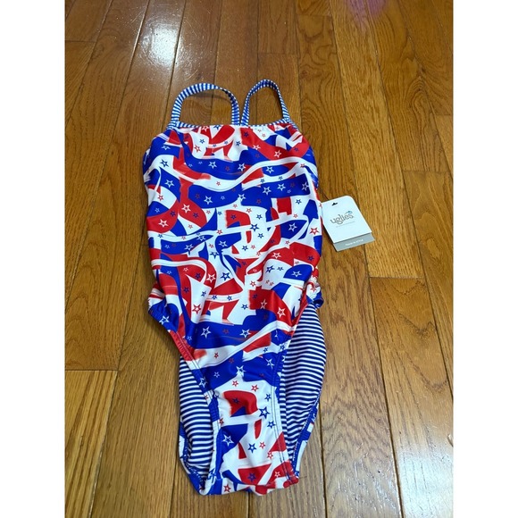 New Uglies Dolfin Swimwear Patriotic Stars Stripes One Piece Swimsuit Size 38 - Picture 1 of 7